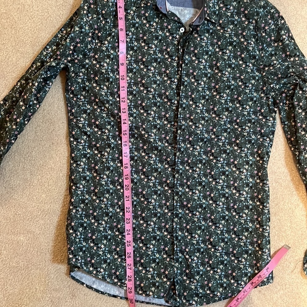 𝅺ZARA Slim Fit Green Floral Collared Button Down Shirt.  Size Medium - Picture 7 of 10